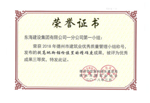 Dezhou City Excellent Quality Management Group of the Construction Industry