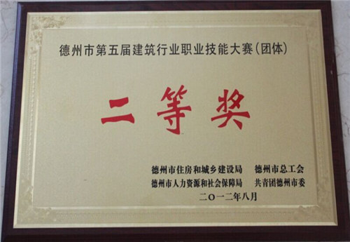 The Second Place of Occupational Skills of Dezhou Construction Industry