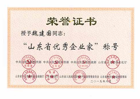 Wei Jianguo was awarded the title of “Shandong Excellent Entrepreneur”